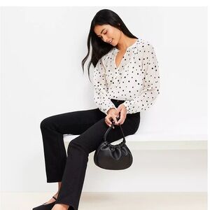 LOFT White and Black Floral Blouse